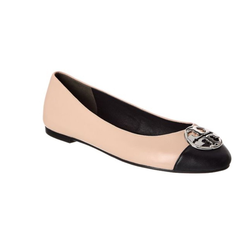 Brand New Tory Burch Chelsea Cap-Toe Rose Silk & Perfect Black Leather Flats 7